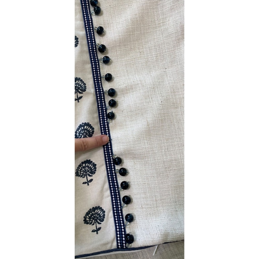 Eastern Accents Pillow Sham White Blue Glass Beads Floral Very Soft Linen Blend? - Picture 5 of 9